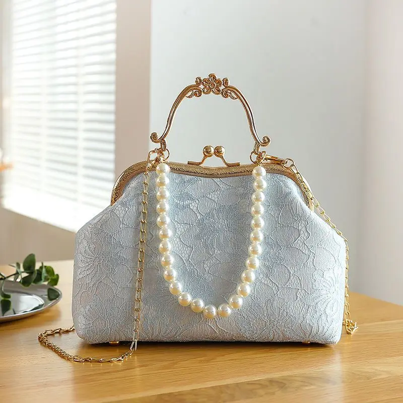 Vintage Classic Lace Bag Beads Wedding Shell Lock Bags Women Shoulder Crossbody Bag Chain Women's Handbags Purses Crossbody Bag Women Handbags
