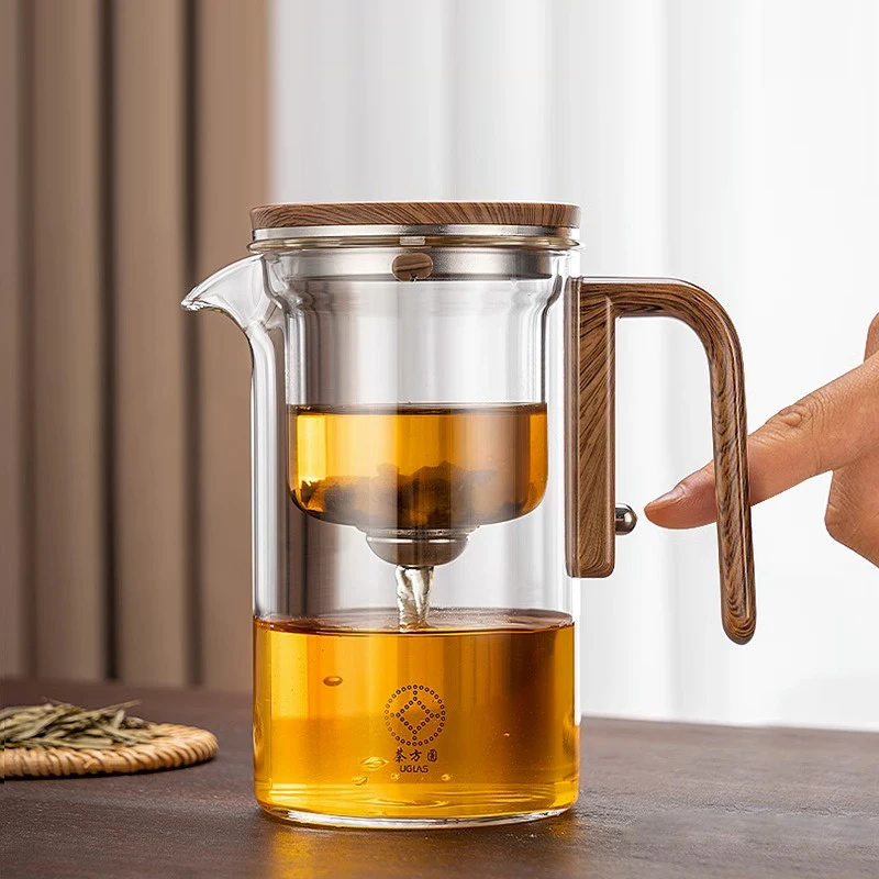 520ML Glass Teapot Home One-Button Tea Water Separation Filter Tea Pot Natural Bamboo Drain Tray Kung Fu Set tea filter bags