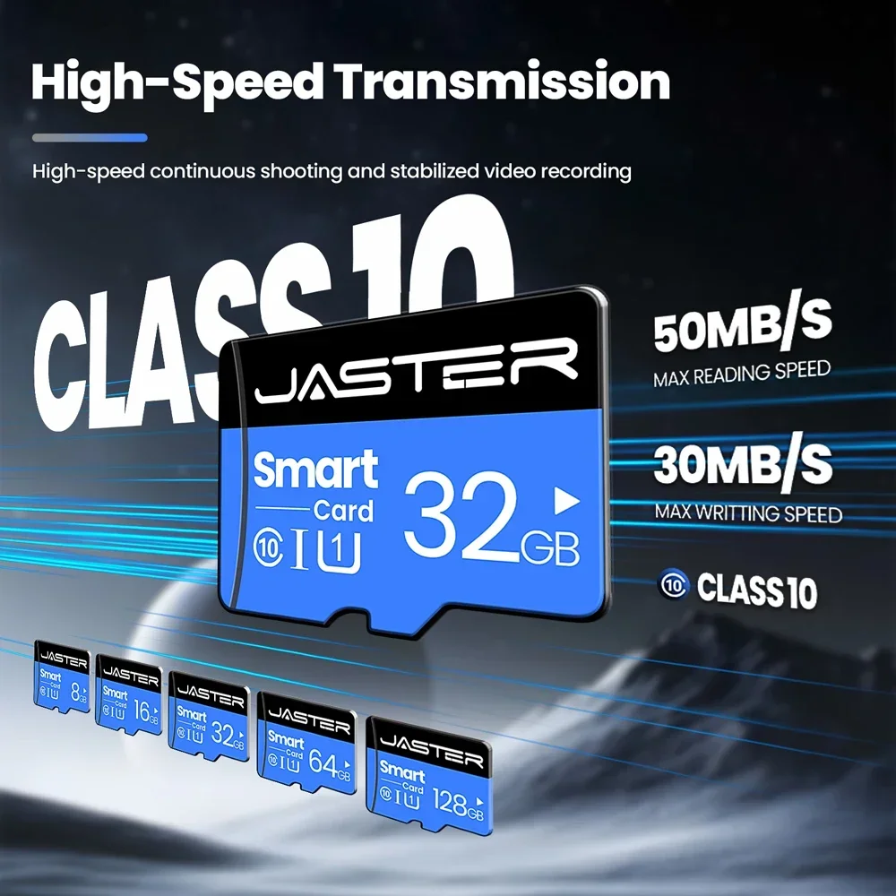 High-Speed Blue Flash Memory Card - Available in 4GB to 128GB Capacities, Class 10 SD Card