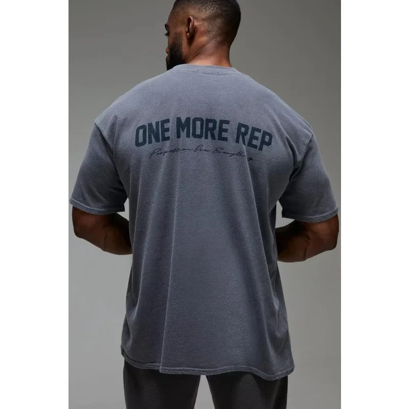 Man Active One More Rep Oversized Washed T-shirt Luxury Brand Great Chapter Embroidered Short Cotton Casual Loose Couple Tee