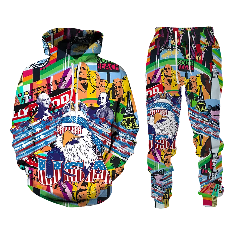 

European and American men and women hoodie set 3D printed Christmas color pattern fashion street wear activity festival men's se