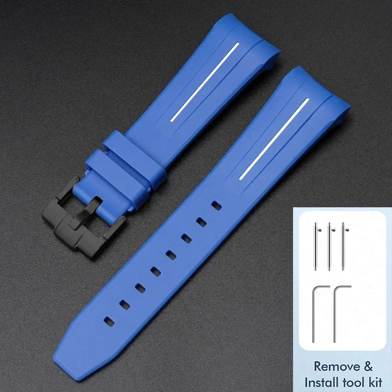 Waterproof Quick Release Rubber Watch Strap with Stainless Steel Buckle - 22mm, Curved End Design