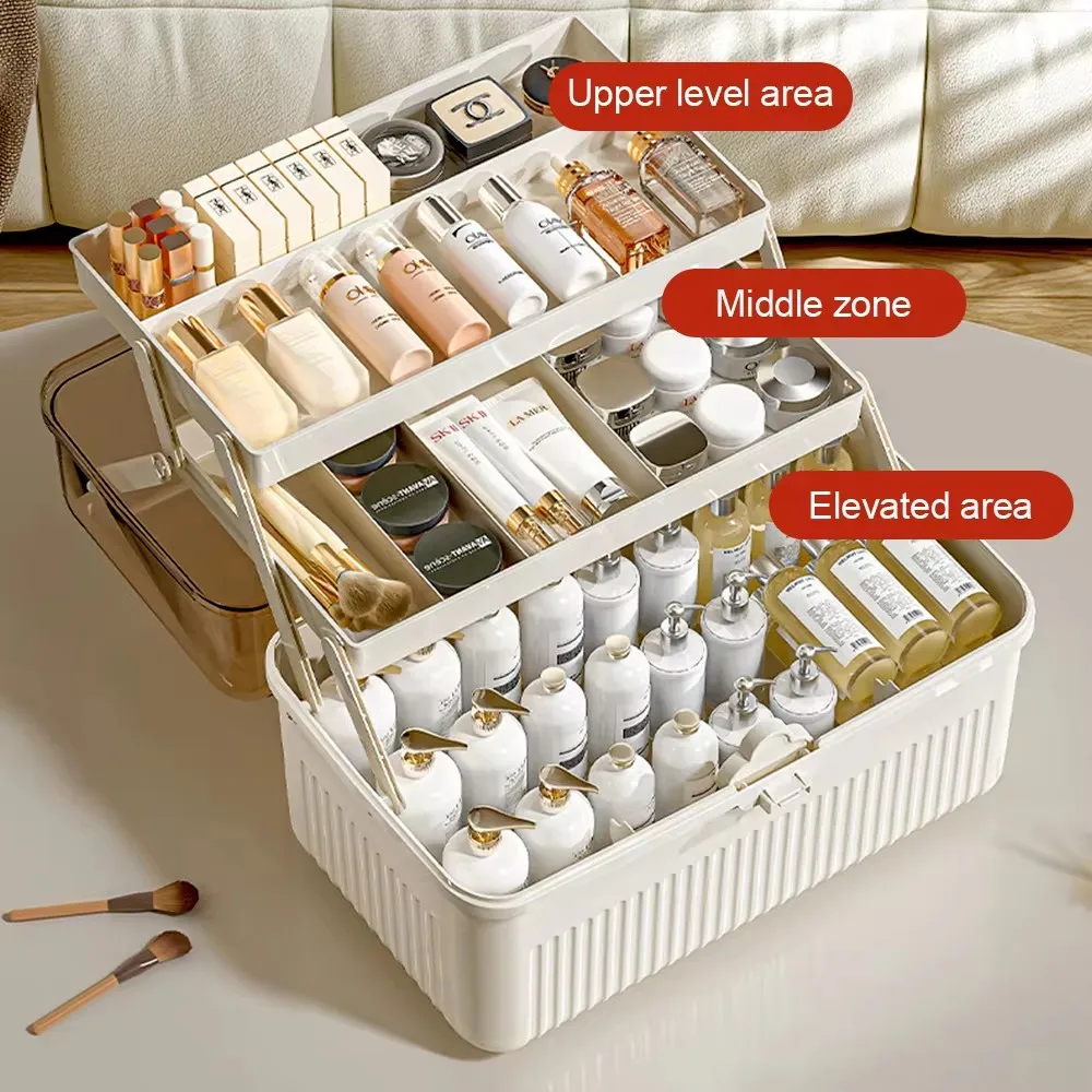 3 Tiers Makeup Storage Box Dust-proof Cosmetic Organizer Large Capacity Skincare Lipstick Eyeshadow Organizer Medicine Storage 2