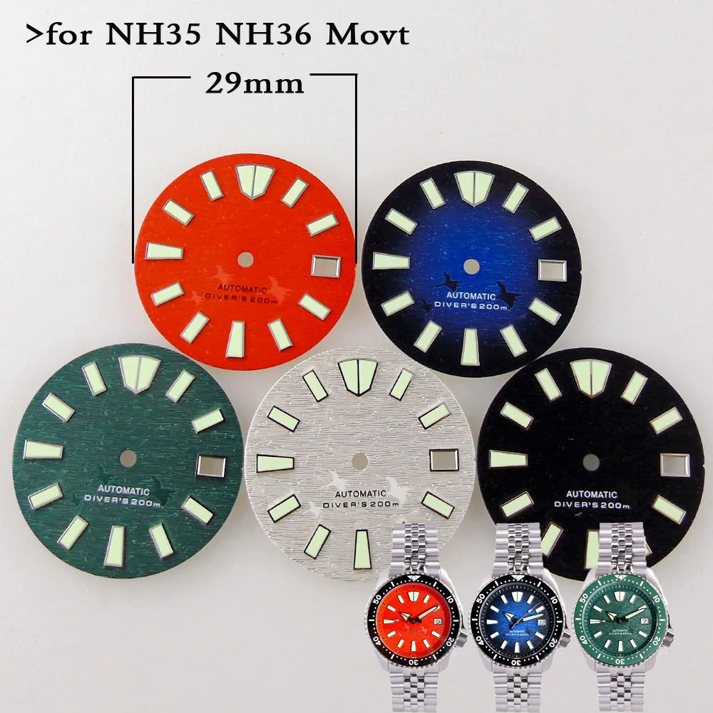 Green Luminous 29mm Watch Dial for Automatic Mechanical Diver Watches