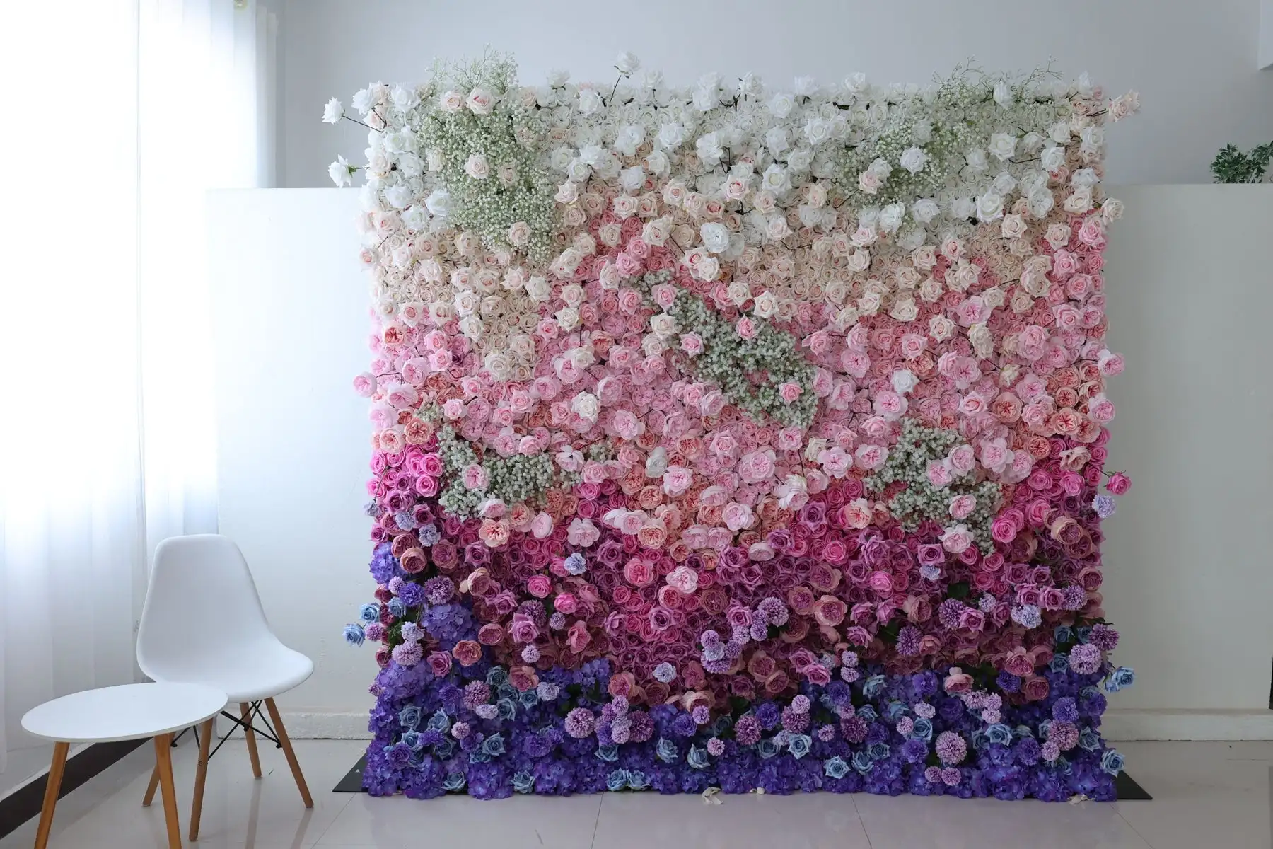 

3D розовый фиолетовый градиент белая роза гортензия Babysbreath ткань цветок стена свадебное мероприятие фон ткань Цветочная настенная композиция