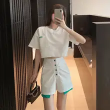 

Small T-shirt Color Matching High Waist Shorts Two-piece Summer New Fashion Suit Women