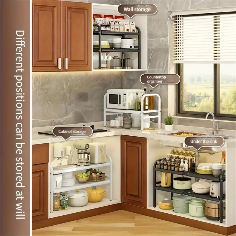 1 Set Multi-Use Kitchen Under Bathroom Sink Organizers - Expandable Cabinet Shelf Organizer Storage Rack 3