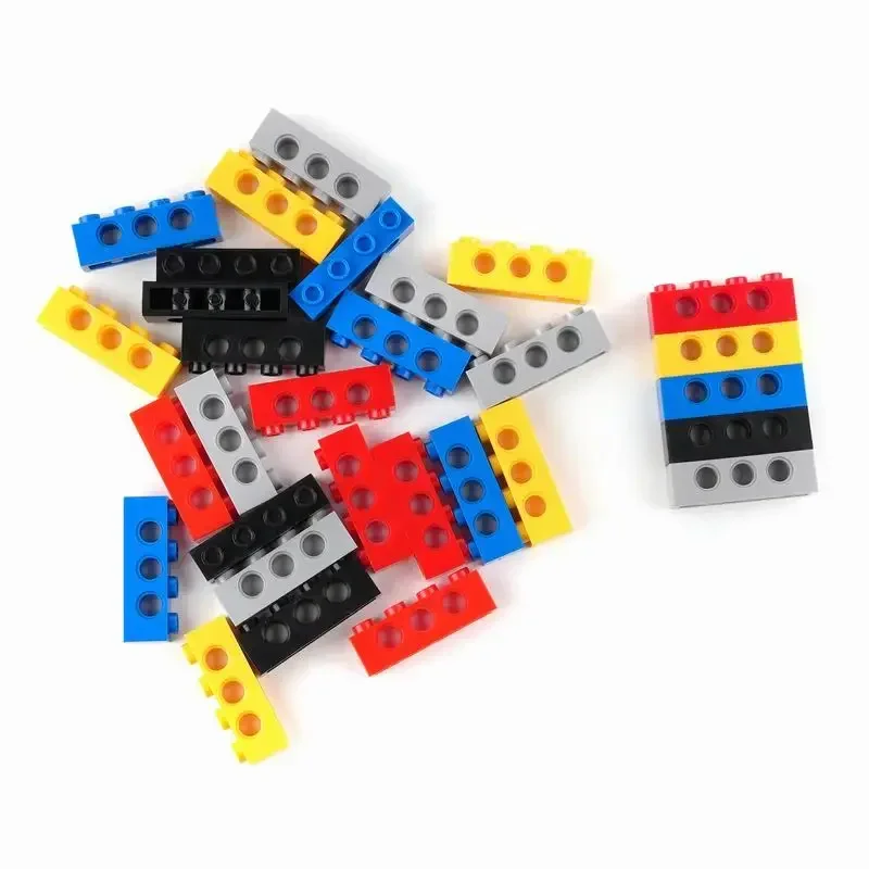 100개/세트 MOC 3701 두꺼운 기술 빌딩 블록 부품 1x4 3홀 빔 교육용 조립 브릭 장난감 액세서리