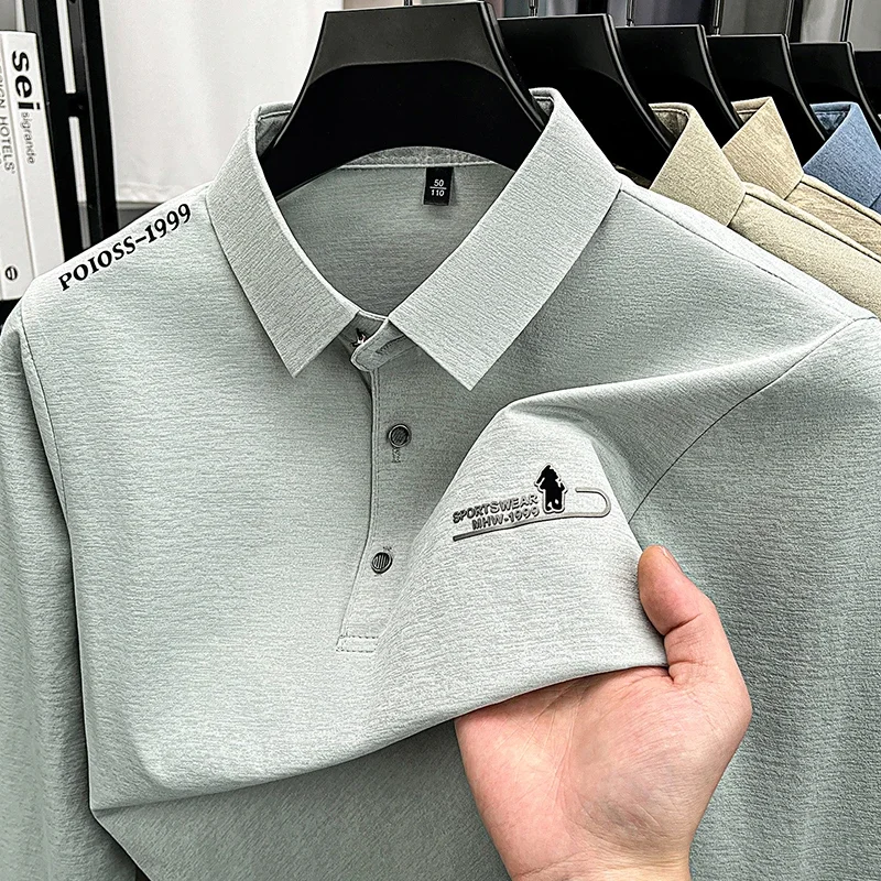 Polo a Maniche Lunghe da Uomo, Casual, Elegante, con Ricamo, Colletto Risvoltato, Comoda e Traspirante per Uso Quotidiano - immagine 2