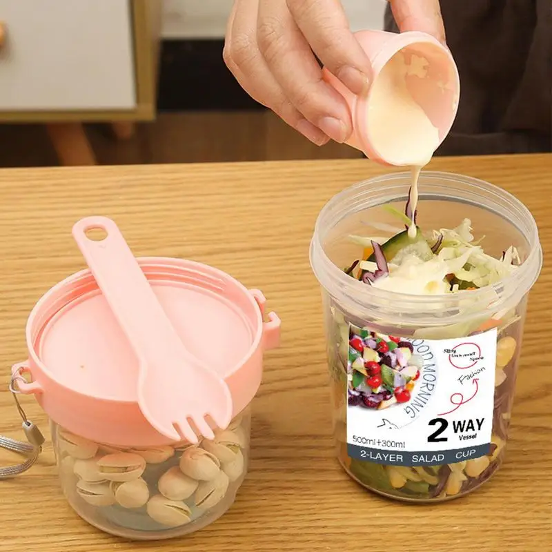Breakfast Oatmeal Cereal Nut Yogurt Salad Cup Seal Container Set With Fork Sauce Cup Lid Bento Tuppers Food Taper Bowl Lunch Box 3
