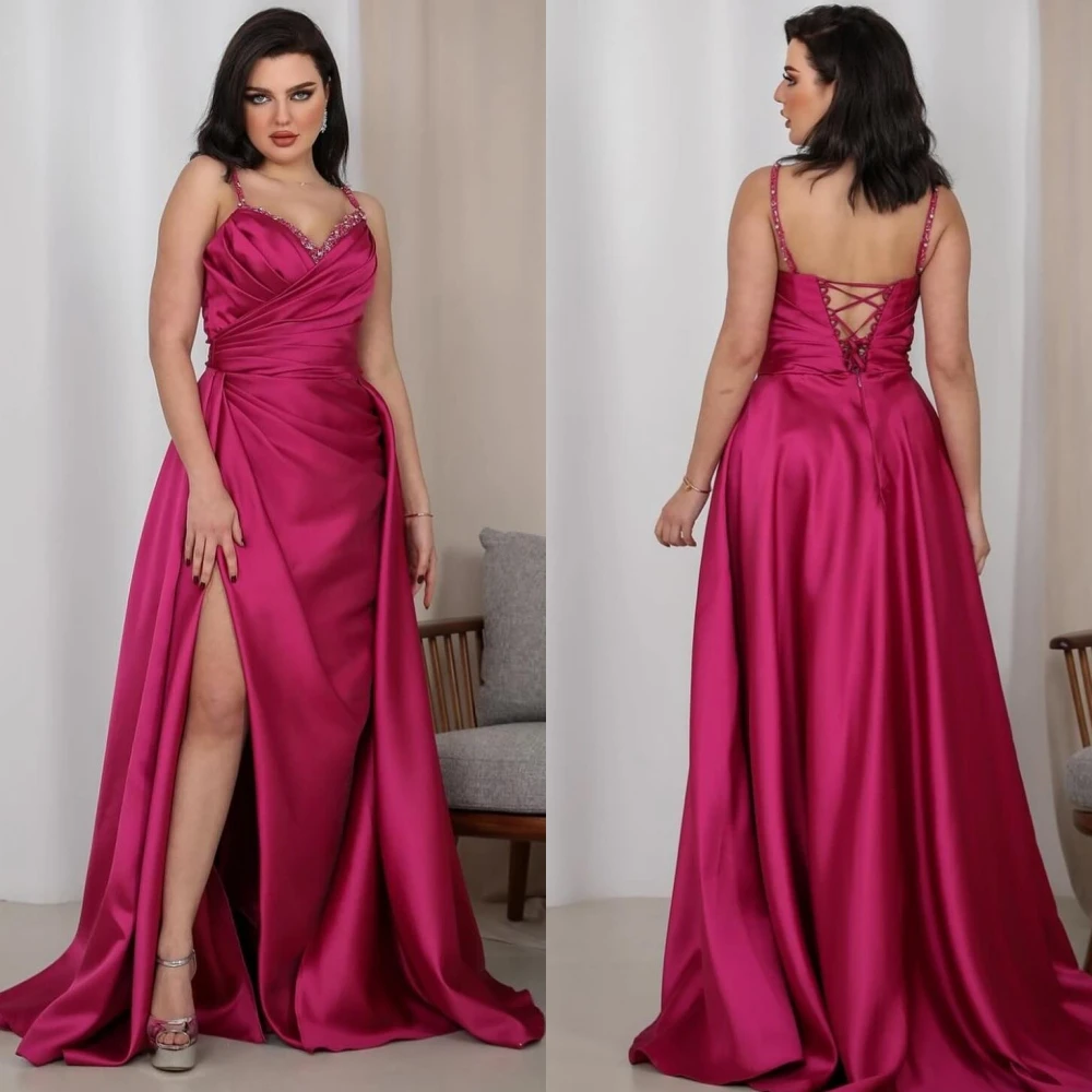 

Prom Dress Evening Satin Pleat Rhinestone Homecoming A-line Spaghetti Strap Bespoke Occasion Gown Long Dresses Saudi Arabia