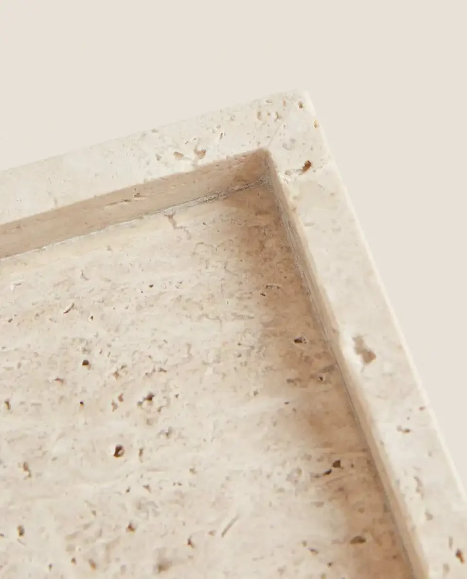 Wabi-Sabi Style Yellow Travertine Tray, Rectangular Beige Marble Stone Tray, Bathroom Ornament, Wholesale, 30x20x3cm 5