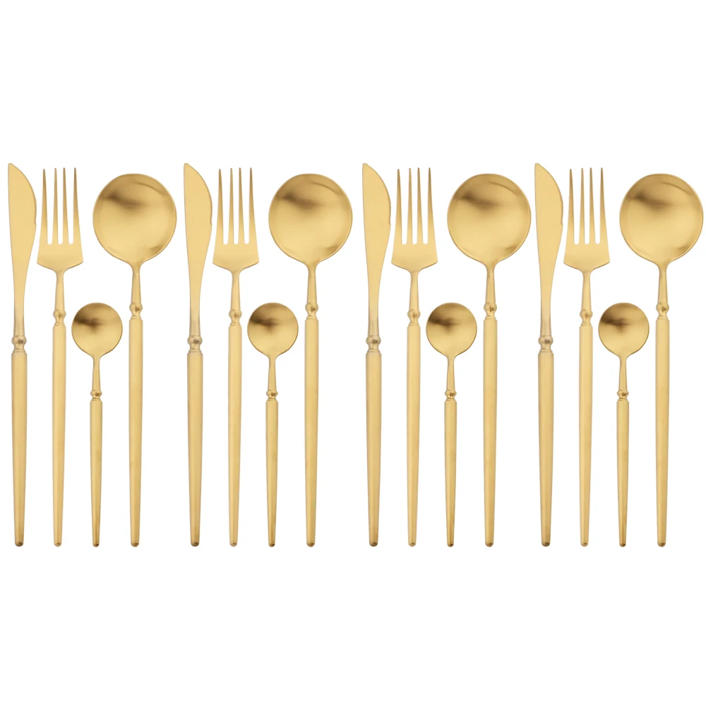 

Drmfiy Western Cutlery Set 16Pcs Matter Gold Tableware Stainless Steel Dinner Set With Luxury Handle Knife Fork Dinnerware Set