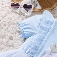 Robe en maille bleue pour petites filles, avec nœud en cœur et paillettes étoiles, robe de princesse quotidienne de Style doux, nouvelle collection printemps et été 4