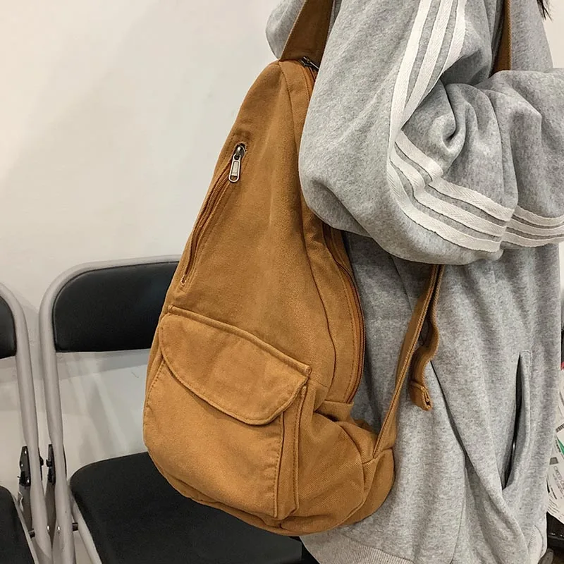 

Модная холщовая нагрудная сумка для женщин, Женский мессенджер на плечо, унисекс, Студенческая Повседневная Дамская сумочка через плечо с несколькими карманами для колледжа