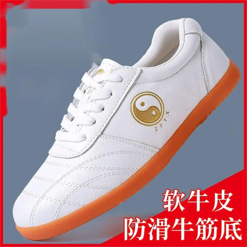 Men Women Leather Tai Chi Shoes Non Slip Oxford Bottom Kung Fu Shoes Low Top Martial Arts Training Taekwondo Sneakers