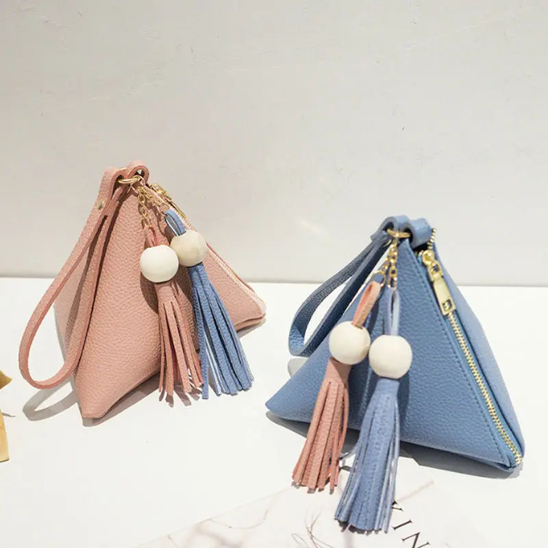 

2023 New Small Purse Korean Version Handbag Casual Lovely and Sweet Triangle Tassels Zipper Fashion All-match Coin Purse