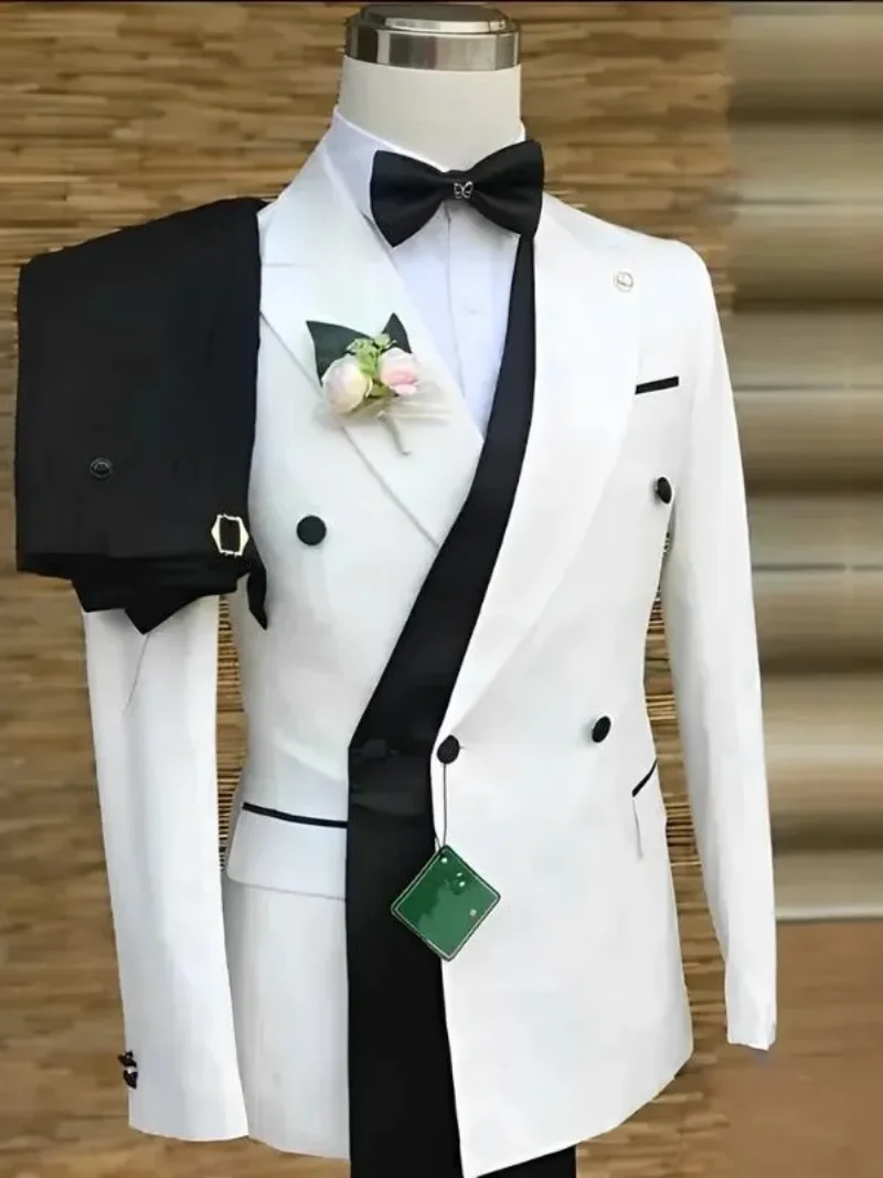 Stilvolle Herrenanzüge, Smoking, spitzes Revers, zweireihige Taschen, maßgeschneidert, 2-teilig, Blazer, Hosen, maßgeschneidert, für formelle Anlässe, Party – Detail 7
