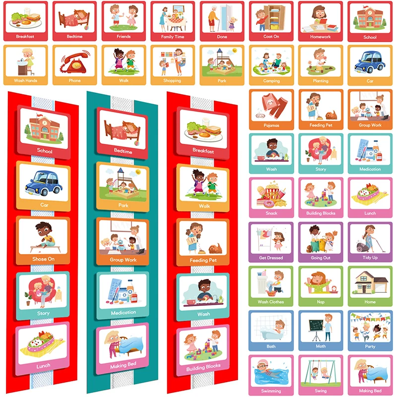 60 יחידות לוח זמנים ויזואלי לתכנון קיר יומי לילדים כרטיס לוח זמנים ויזואלי ללמידה