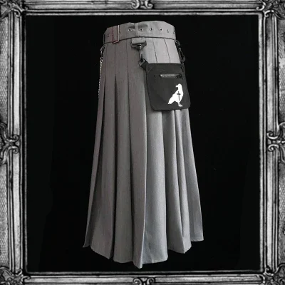 

Ruibbit Spring Autumn Preppy style Punk Gothic Girls Harajuku Black Gry Skirt Removable Pocket Chain Woman Pleated Skirts