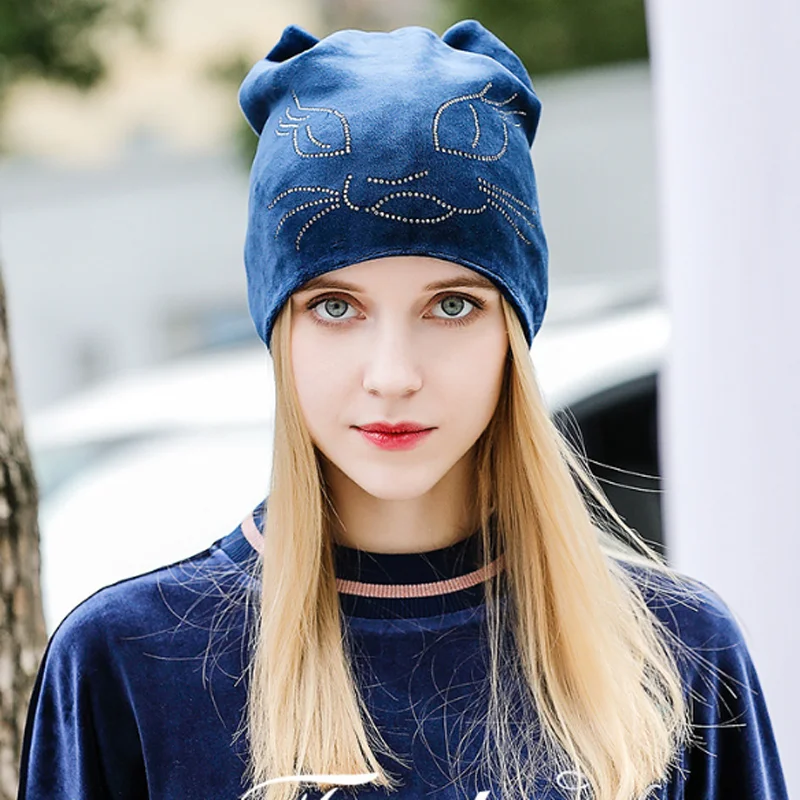 Xthree Flannelette Autumn Skullies Beanies for Women Winter Hat Cute Kitty Children Hat for Girls Gorras 6