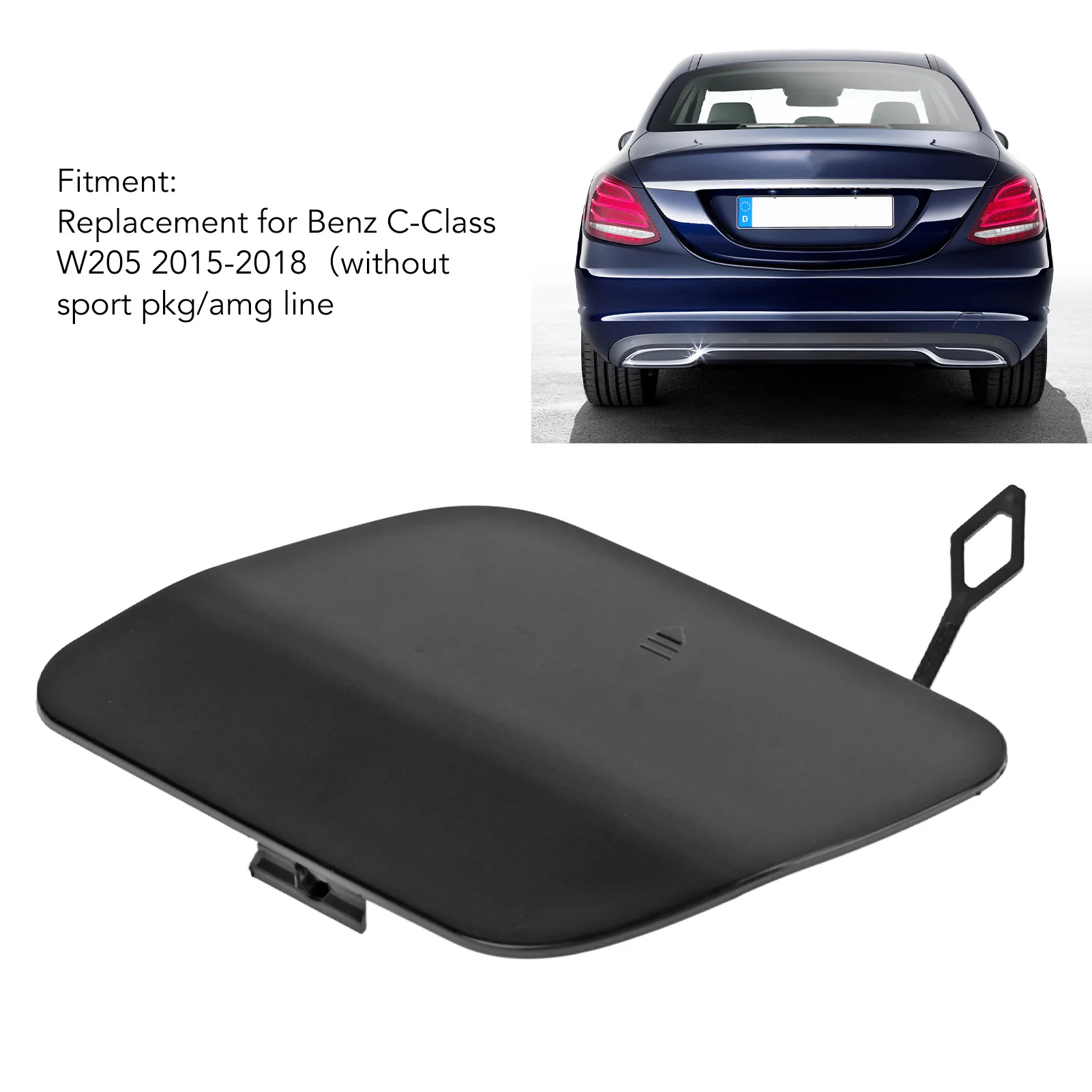 Rear Bumper Tow Hook Cover Towing Eye Cap 058850224 Replacement for Mercedes-Benz C‑Class W205 2015 car rear bumper hook cover