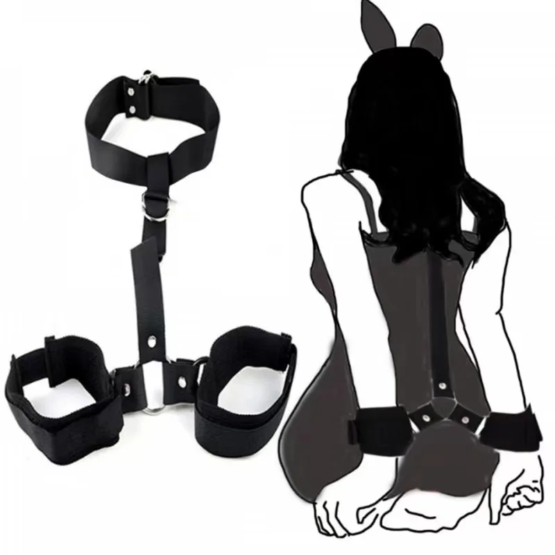 Sex Handcuffs SM Toy BallNeck to Wrist Restraints Kit Adjustable BDSM Bondage Restraints With Collar