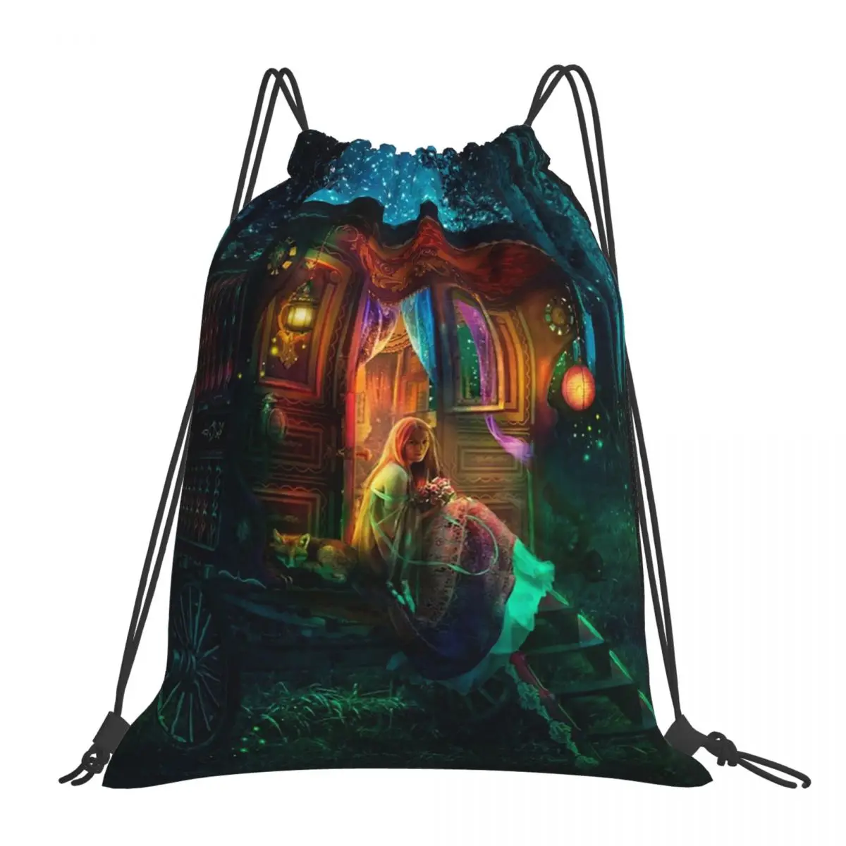 

Gypsy Firefly Backpacks Fashion Portable Drawstring Bags Drawstring Bundle Pocket Sports Bag BookBag For Man Woman Students