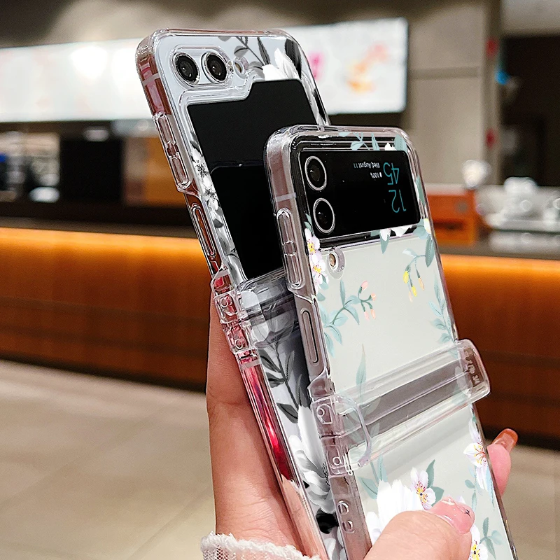 Floral Design Clear Folding Phone Case - Hard PC Back Cover