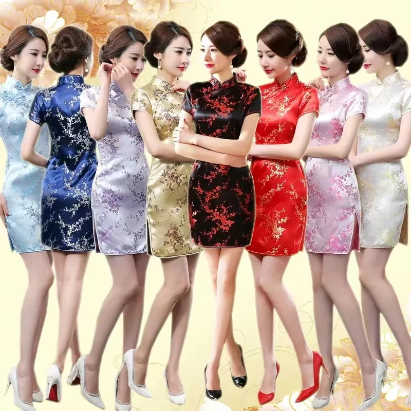 Solredo Short Cheongsam Vintage Old Shanghai Qipao Dragon&Phoenix Elegant Women Dress Oversize Skin-tight Sexy Chinese Clothes shanghai tang jade dragon 100