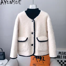 AYUNSUE Fashion 100% Sheep Shearing Jacket Women Fur Coat Short Wool Coats Female Clothing Korean Style Wool Jackets Casacos