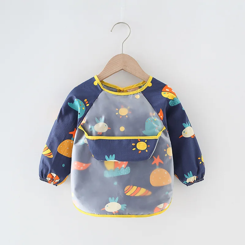 Baby Bandana Bibs Cute Colorful Cartoon Bibs Waterproof Infant Eating Children Drawing Long Sleeve Apron Baby Self Feeding Bib car baby accessories