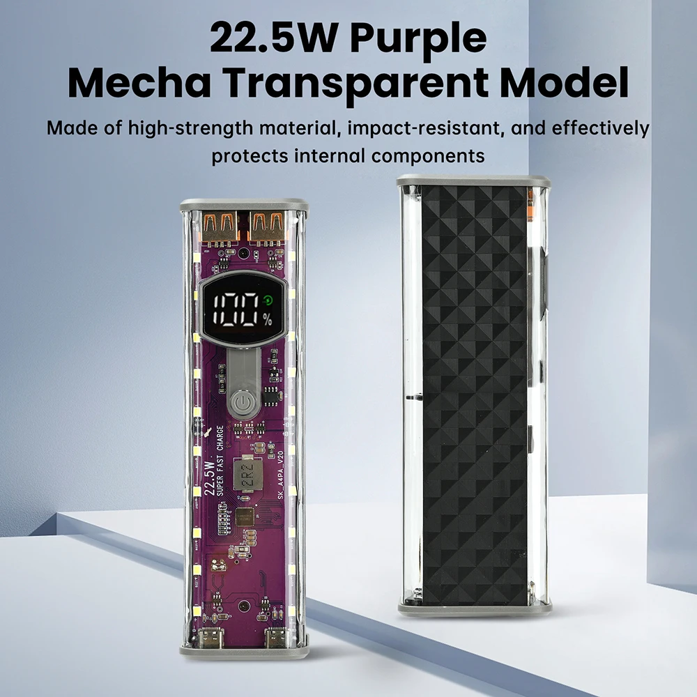 8*18650 파워 뱅크 케이스 PD22.5W 고속 충전기 투명 배터리 보관 쉘 타입-C 포트 DIY 전자 키트
