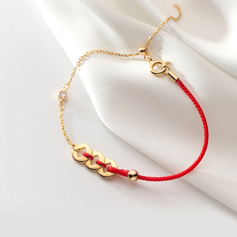 Bracelet de luxe en corde rouge pour femmes et filles, pièce d'or, bijoux festifs à la mode, Bijouterie