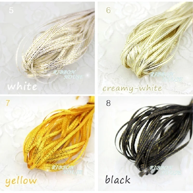 (40 Meters/lot) 1/8'' (3mm) Gold Edge Satin Ribbons Wholesale Handwork DIY Jewelry Decorative Accessories Key Bag