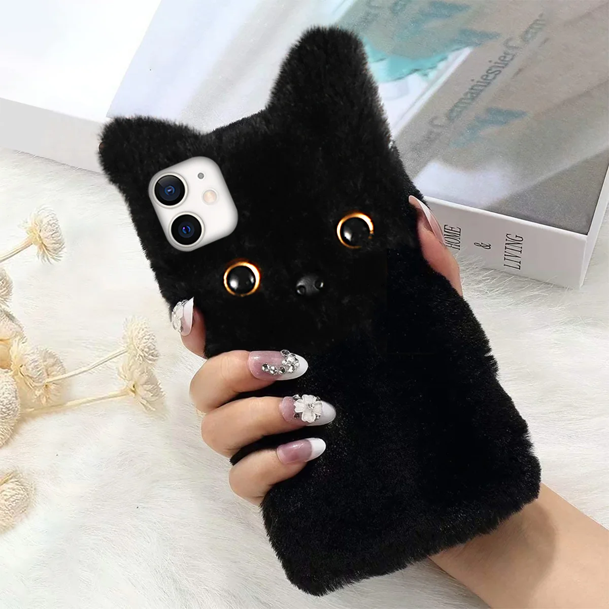 

Iphonesecase Se Cute Fluffy Girly Case 12 Mini 3D Furry Kawaii Gift 3D Stuffed Plush Cover Women Soft Rabbit Fur Phone