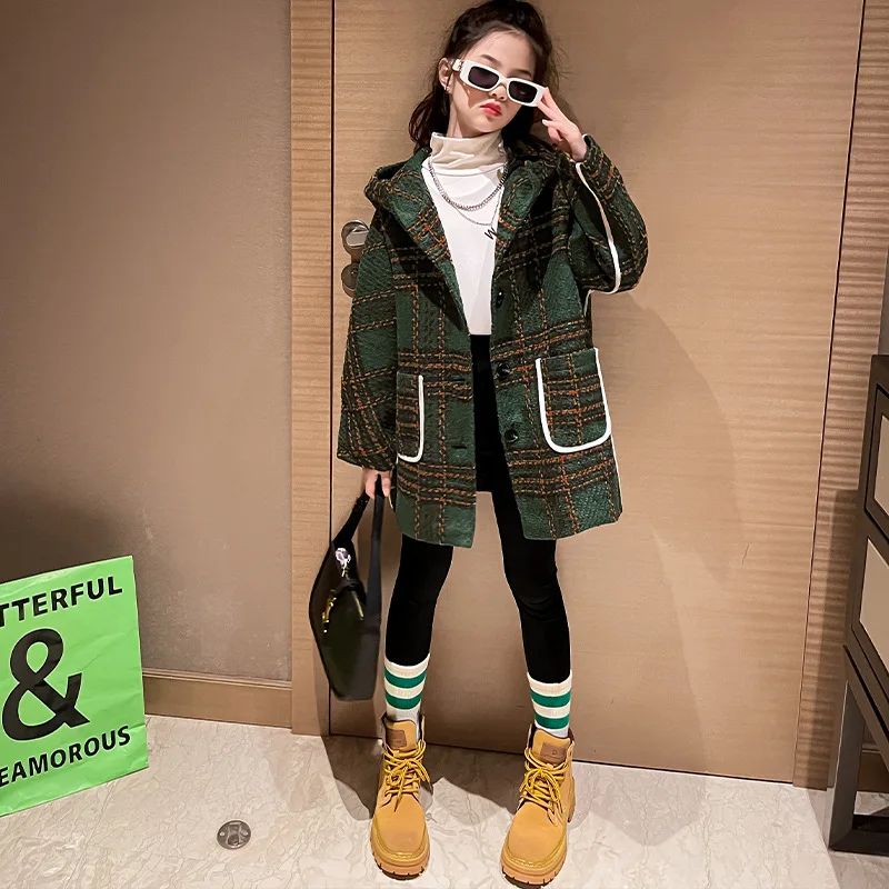 

Winter Child Coat for Girls Toddler Outerwear Outdoor Clothes 2023 Plaid Teenage Outwear 10 Clothing Teenger Jackets 4-16Y