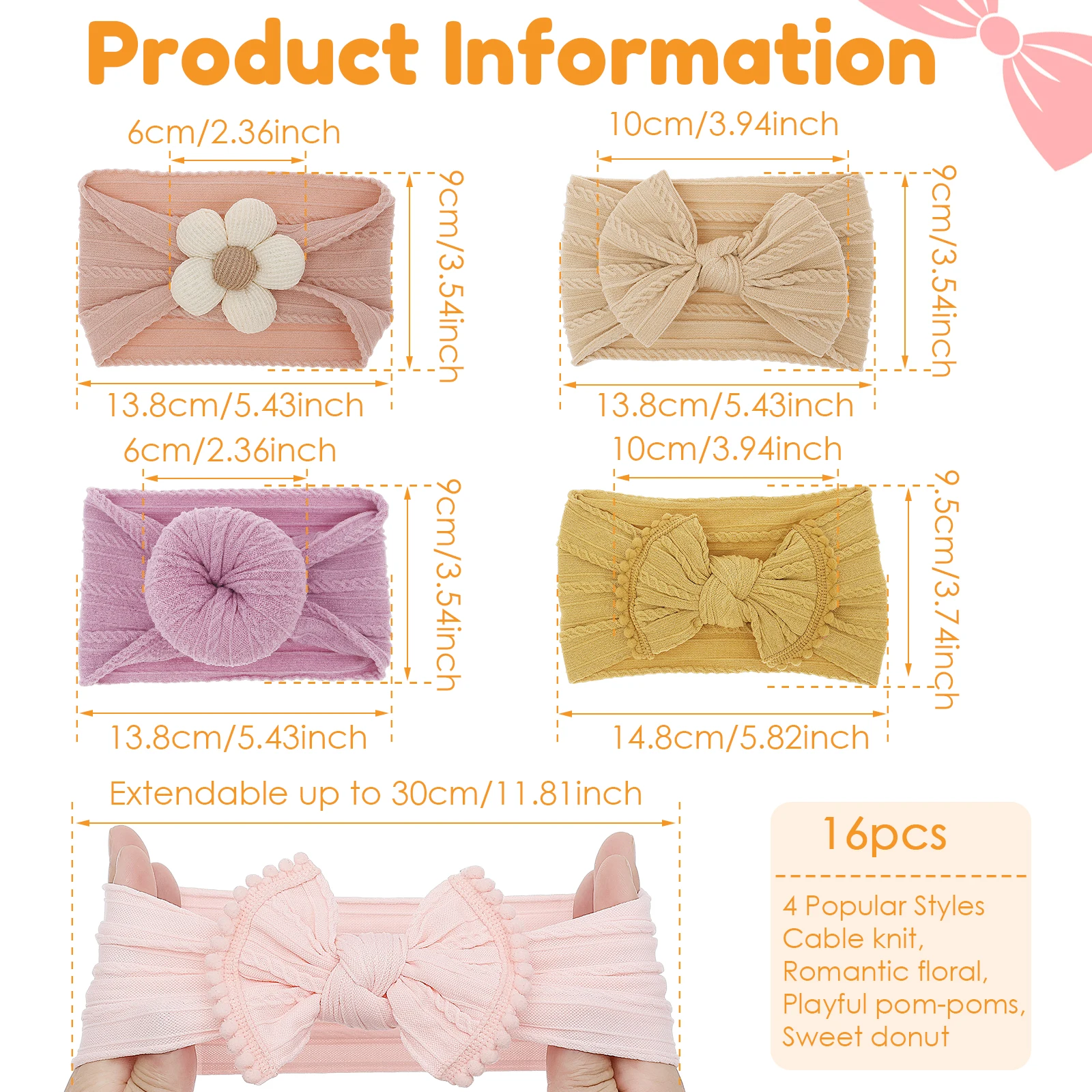 8/16Pcs Baby Headbands Super Stretchy Soft Knot Headbands with Hair Bows Head Wrap Hair Accessories For Newborn Baby Girls