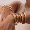 CARLIDANA Delicate Wholesale Custom Non Tarnish 18K Gold Plated Stainless Steel Bracelet Chunky Geometric Inlaid Crystal Bangle 2