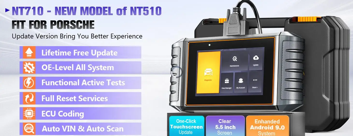 FOXWELL NT710 fit for Porsche OBD2 Diagnostic Scan Tool Full System Code Reader with Bi-Directional Active Test Injector Coding