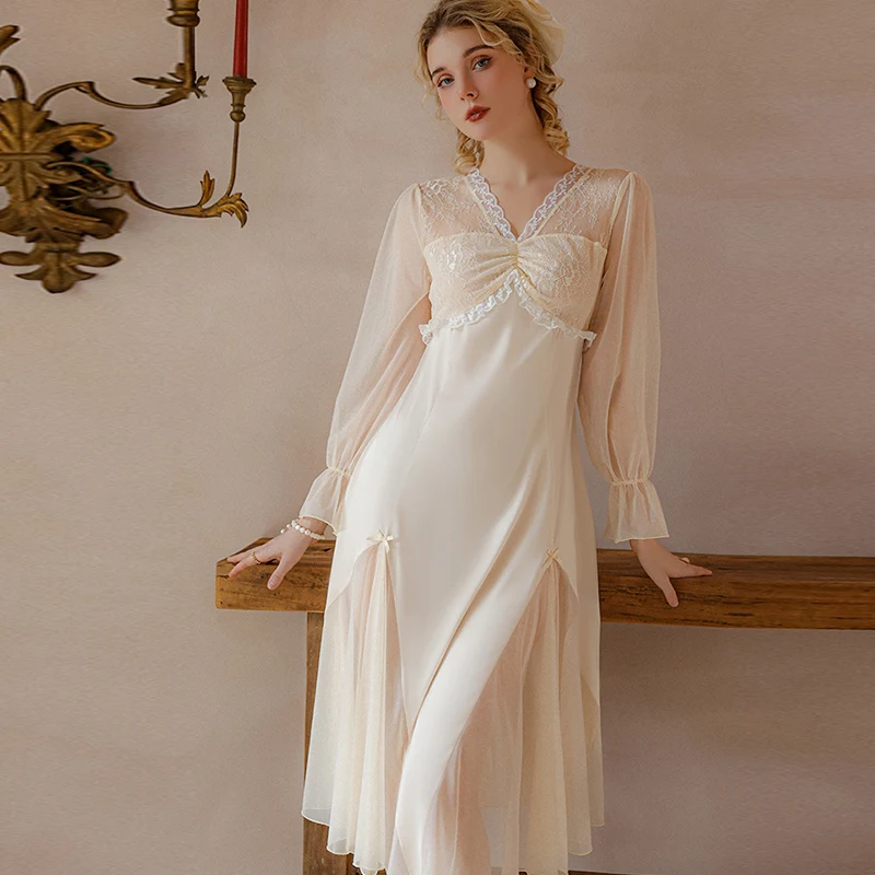 Night Gown Cream Silk Nightie MECHCITIZ New Silk Nightgown