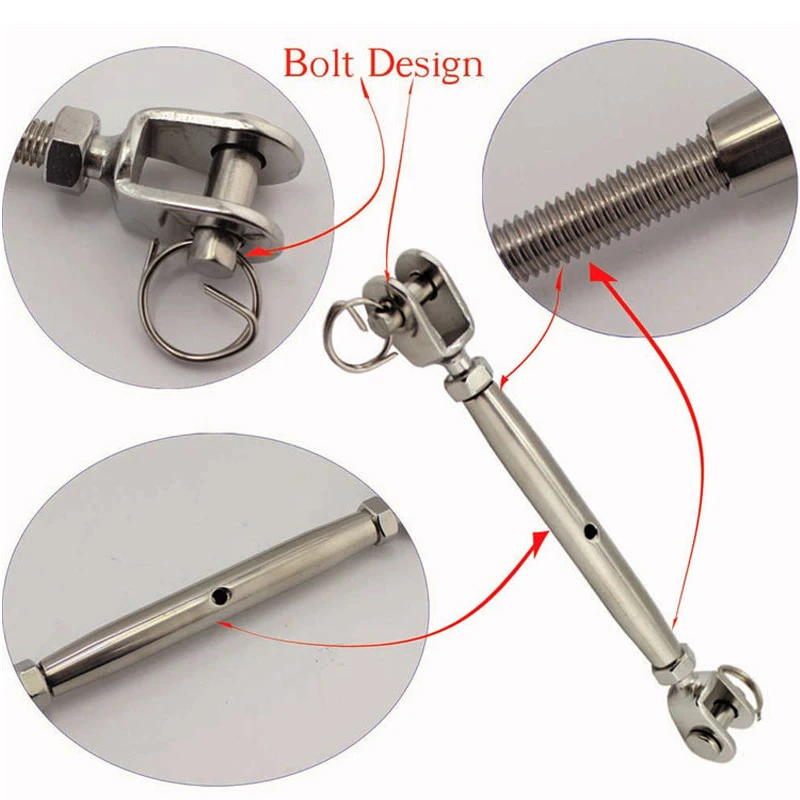 Marine Sailboat 316 Stainless Steel Rigging Screw Closed Body Jaw Turnbuckle,Wire Rope Tensioner Length Adjuster Clamps M5-M16
