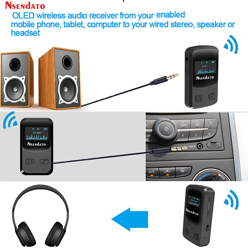 Wireless Audio Receiver Adapter With OLED Display Bluetooth-Compatible 5.0 Stereo Music Streaming Adapter 3D Surround For PC TV