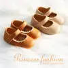 Retro New Newborn Baby Walking Shoes Spring Solid Color Bow Princess Shoes PU Anti-slip Soft Rubber Bottom Baby Casual Shoes 2