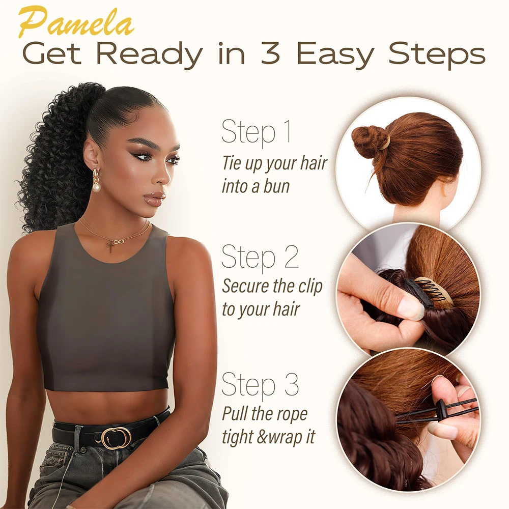 Drawstring Ponytail Extensions Human Hair for Women Long Curly Wrap Around Clip in Ponytail Natural Color Water Wave Ponytail