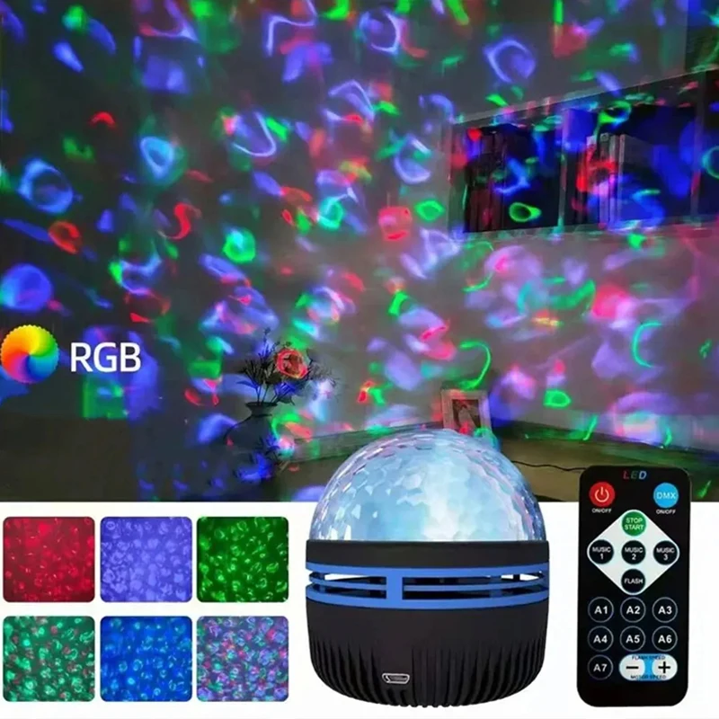 Mini Night Light Soft Light Eye-Protection Ripple Projection Remote Control for Children's Room Bedroom Decor