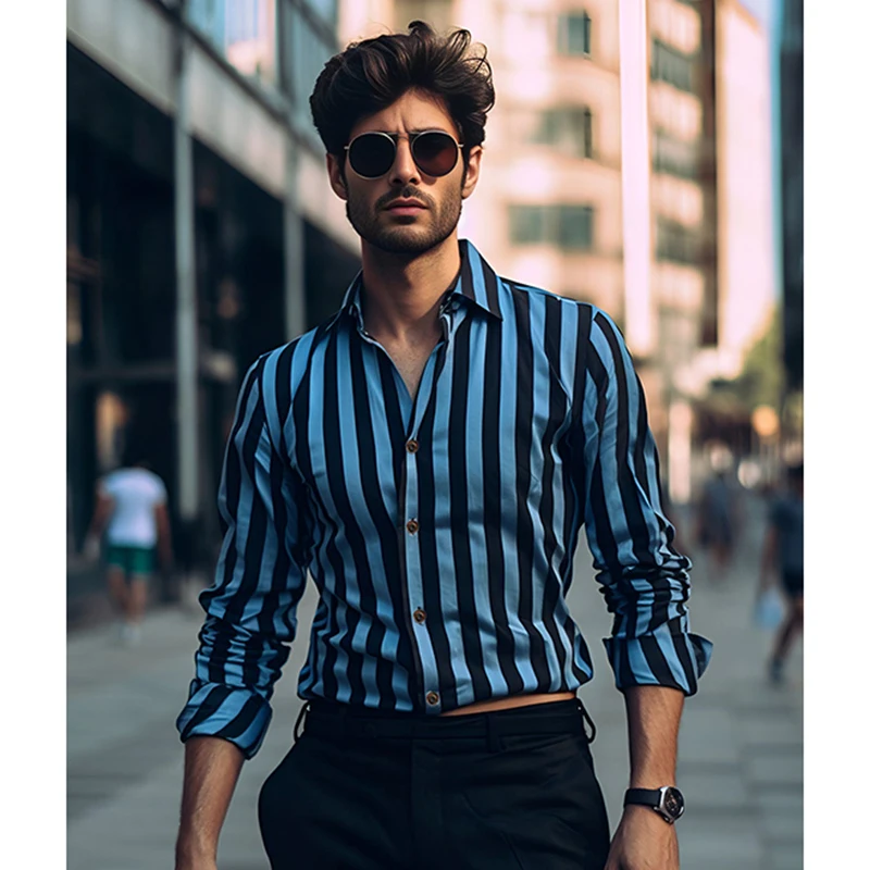 

Trend Man Striped Trend Shirt High Quality Long Sleeve Shirt Casual Party Shirt Chemise Homme Shirt