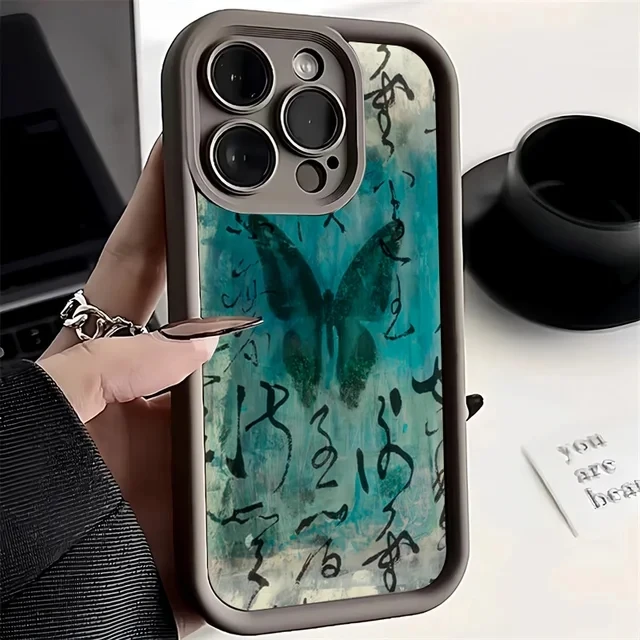 thumbnail image 1 of INS Retro Butterfly Silicone Phone Case For iPhone 11 12 13 14 15 Pro Max Plus XS X XR SE2020 Shockproof Bumper Back Cases Cover, 1 of 5