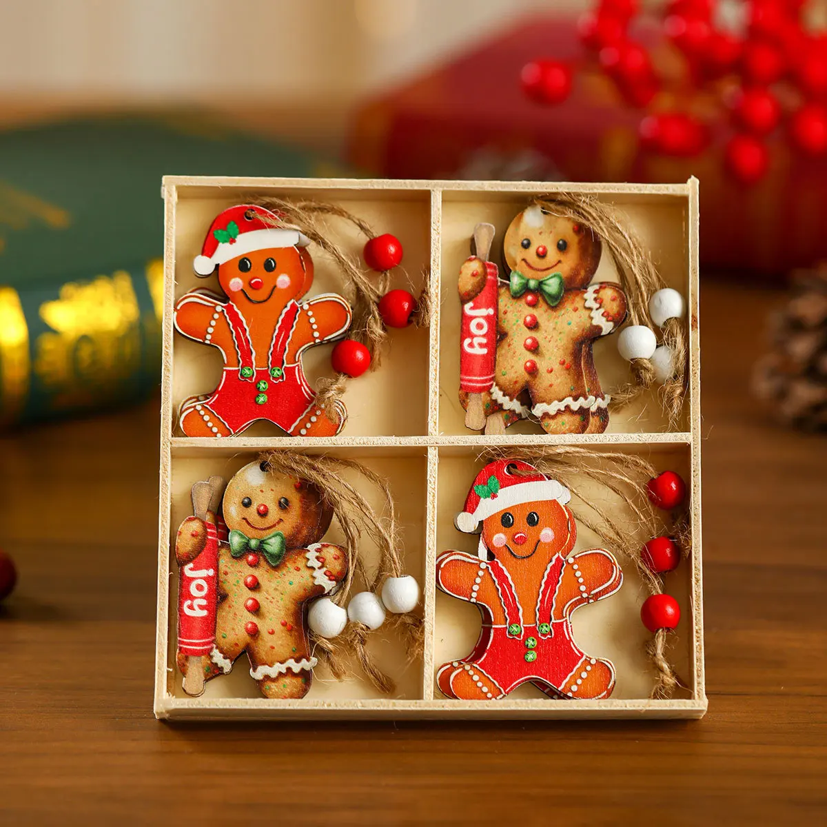 Christmas Wooden Pendants Gingerbread Man Gnomes Santa Claus Xmas Tree Hanging Oranment Xmas Decorations for Home Kids Gift