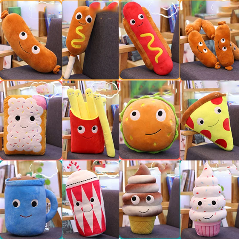 French Fries Hamburg Plush Toys Food Stuffed Dolls Sausage Milk Tea Ice Cream Popcorn Cookie Figure Plushies Kids Christmas Gift christmas food uv dtf transfer sticker for wraps cup diy waterproof custom decals